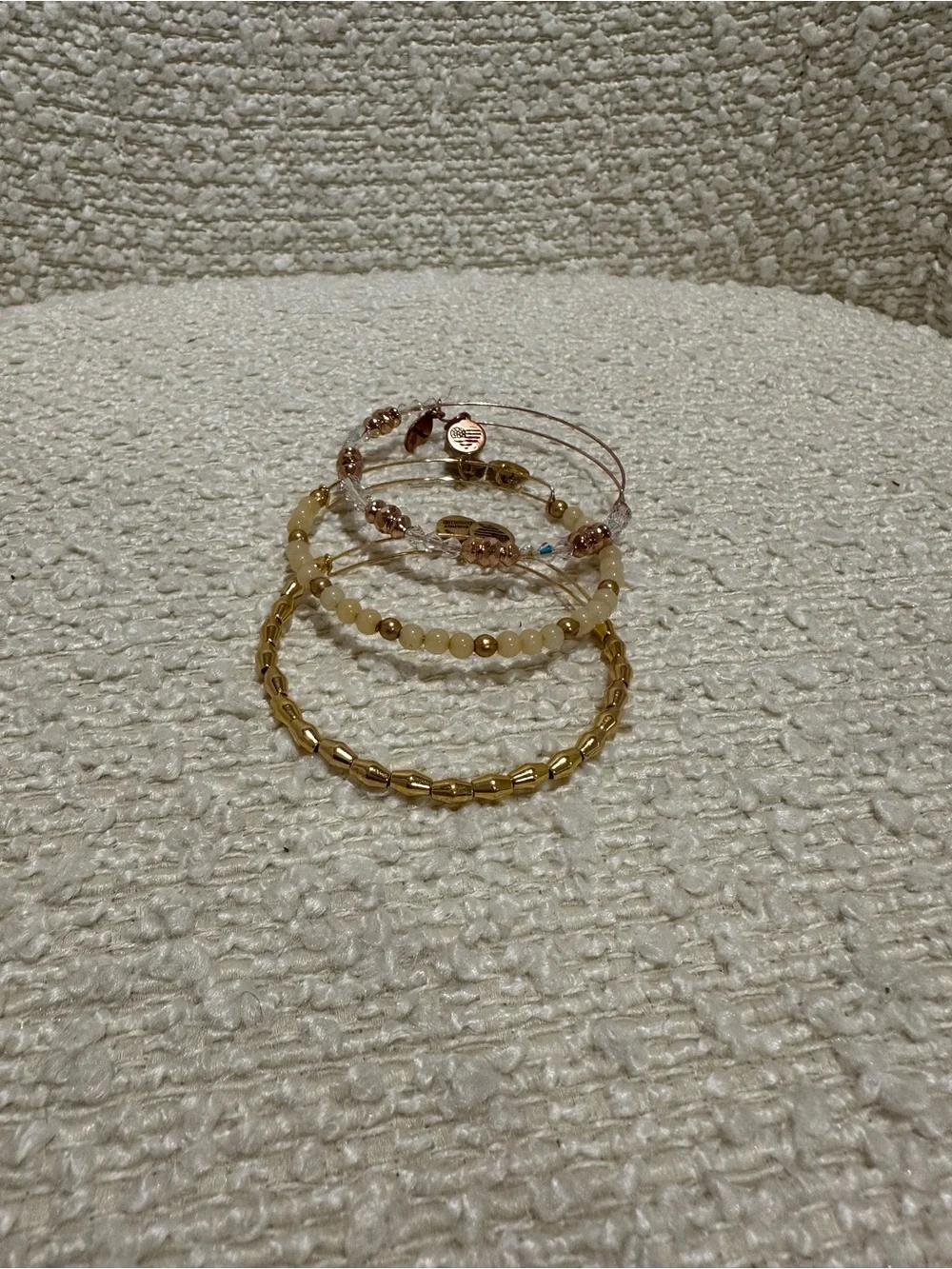 Alex and Ani Gold and Cream Stackable Beaded Bracelet Set